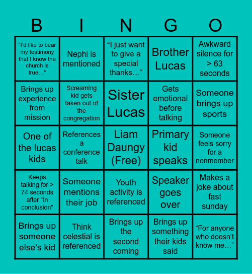 Fast Sunday Bingo Card