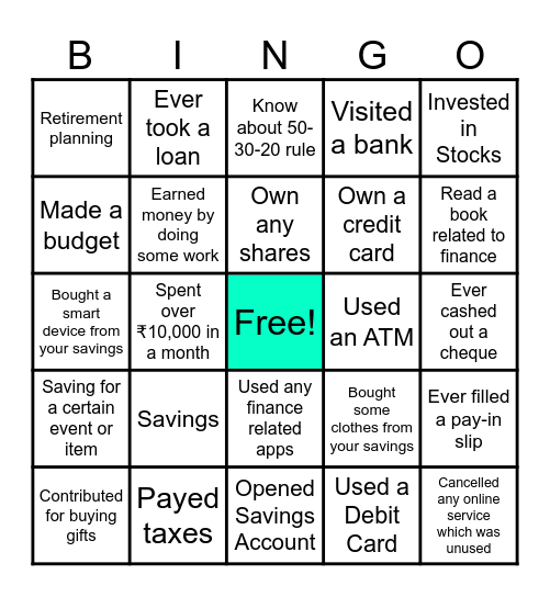 FINANCIAL BINGO Card