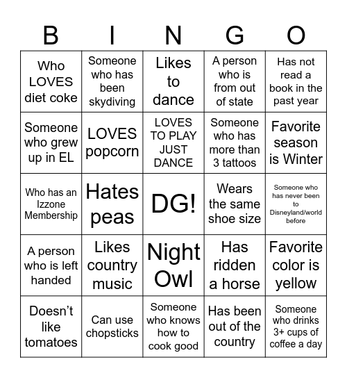 Get to Know Your Sisters Bingo Card