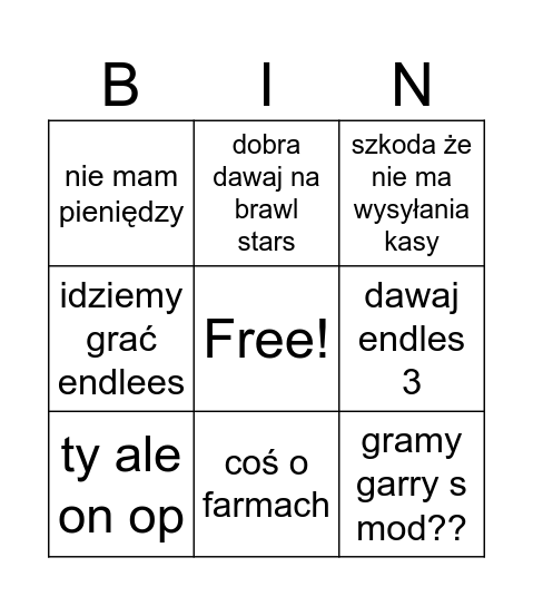 fnaf td Bingo Card