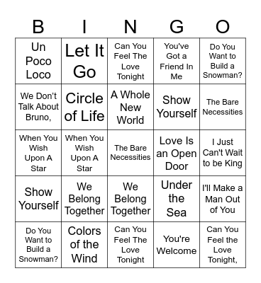 Disney Bingo Card