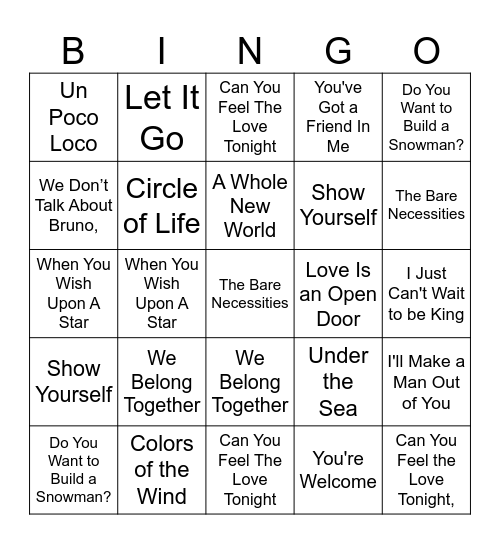 Disney Bingo Card