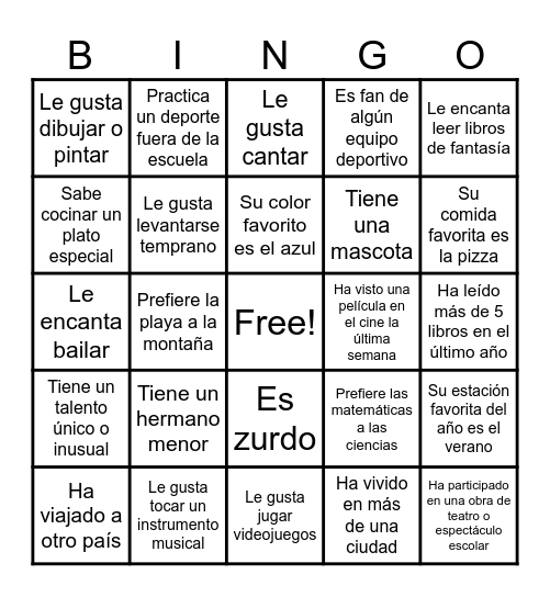 Let´s know each other Bingo Card