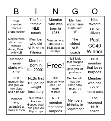 NLB BINGO 2024 Bingo Card