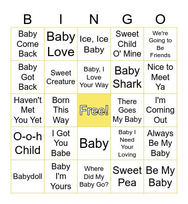 Baby Bingo Card