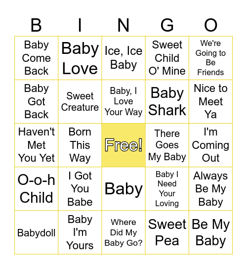 Baby Bingo Card