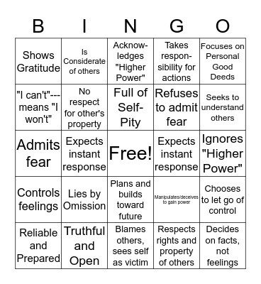 Corrective Thinking Bingo Card