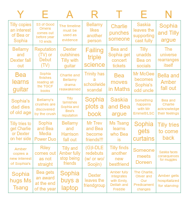 Year Ten Bingo Card