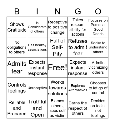 Corrective Thinking Bingo Card