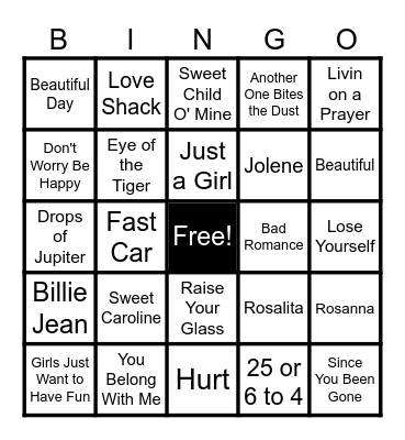 Musical Bingo Card
