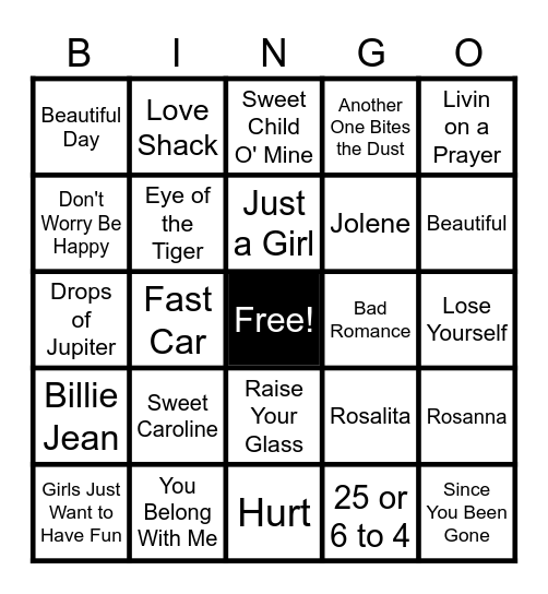 Musical Bingo Card