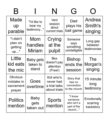 Fast Sunday Bingo! Bingo Card