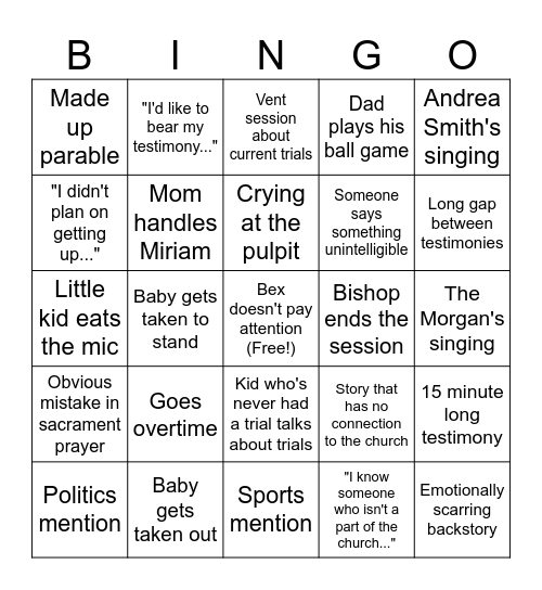 Fast Sunday Bingo! Bingo Card