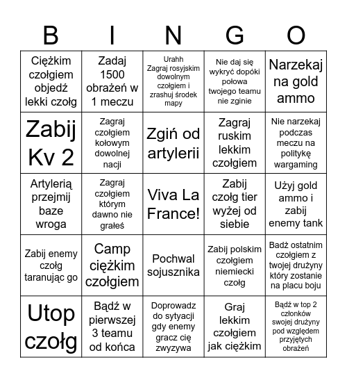 Hakuna WOT Bingo Card