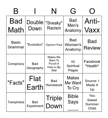 r/Confidently Incorrect Bingo Card