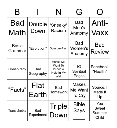 r/Confidently Incorrect Bingo Card