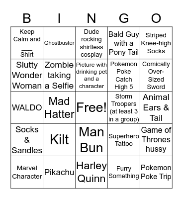 COMIC CON BINGO 2016 Bingo Card
