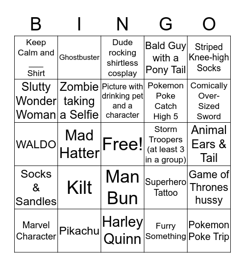 COMIC CON BINGO 2016 Bingo Card