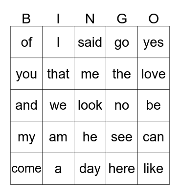 Popcorn Word Bingo Card