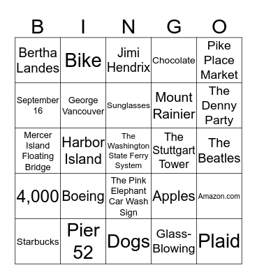 Seattle Bingo Card