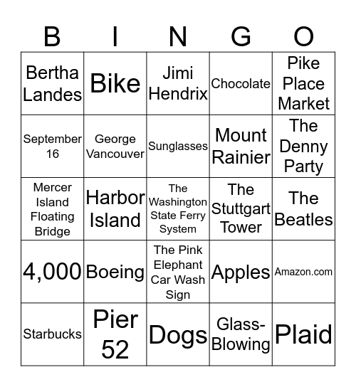 Seattle Bingo Card