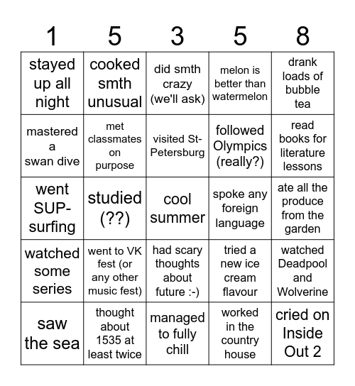 Summer'24 Bingo Card