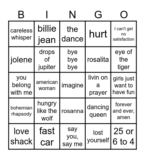 MUSIC Bingo Card