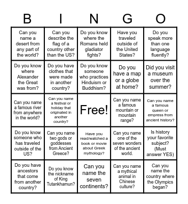 WORLD EXPLORATIONS Bingo Card