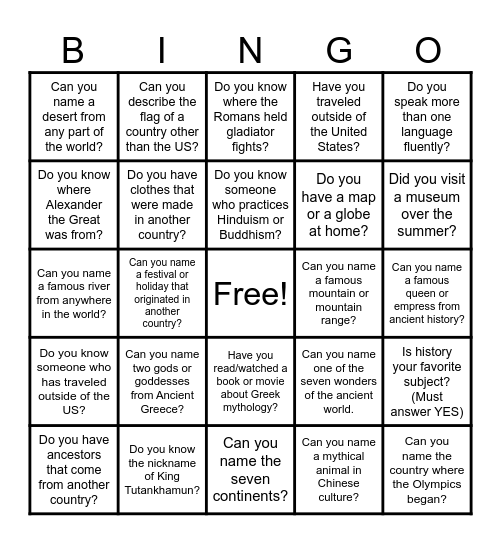 WORLD EXPLORATIONS Bingo Card