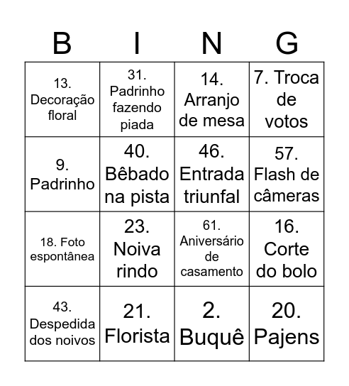 Wedding Bingo Card