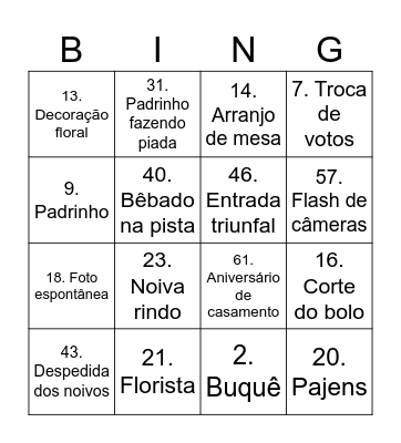 Wedding Bingo Card