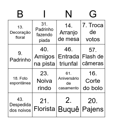 Wedding Bingo Card