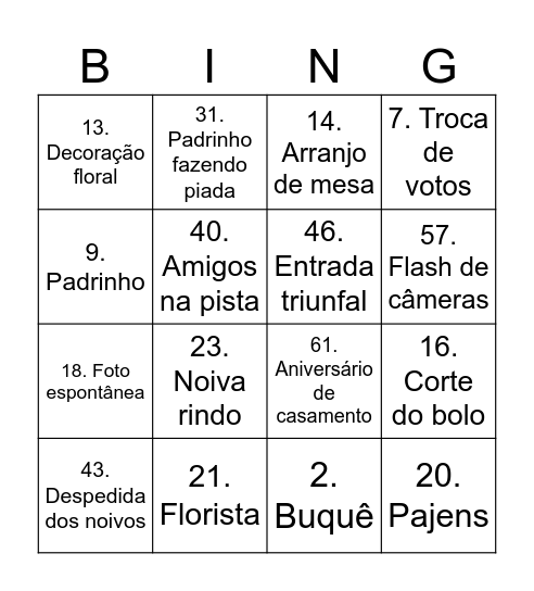 Wedding Bingo Card