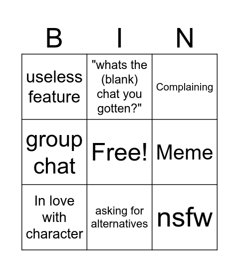 character.ai reddit Bingo Card