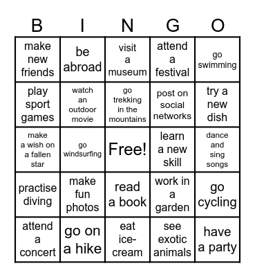 Summertime Bingo Card