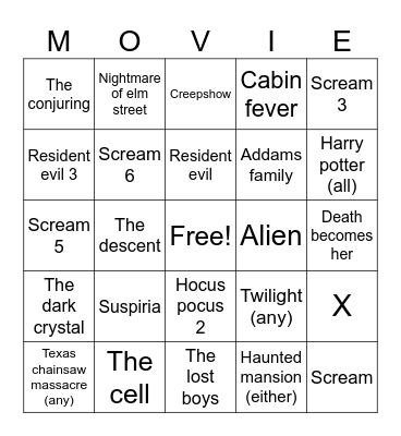 Sppoky Season Movie Bingo 2024 Bingo Card