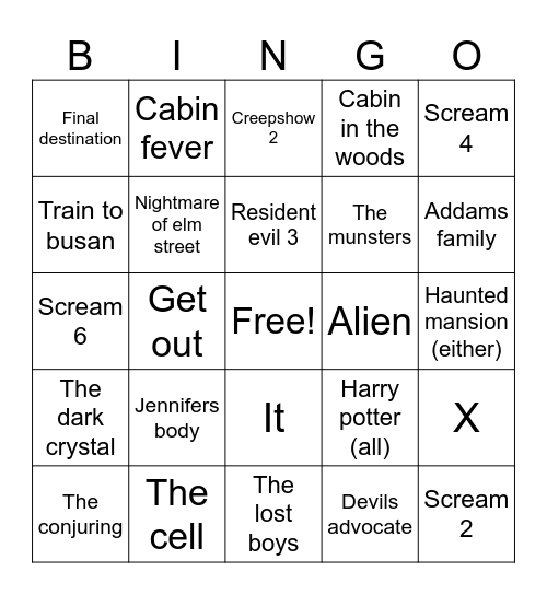 2024 Spooky Season Movie Bingo Card