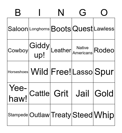 Wild West Bingo Card