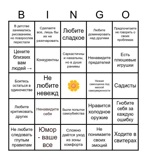 Чара Бинго Bingo Card