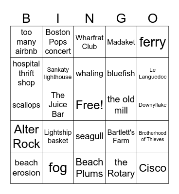 Nantucket Bingo Card