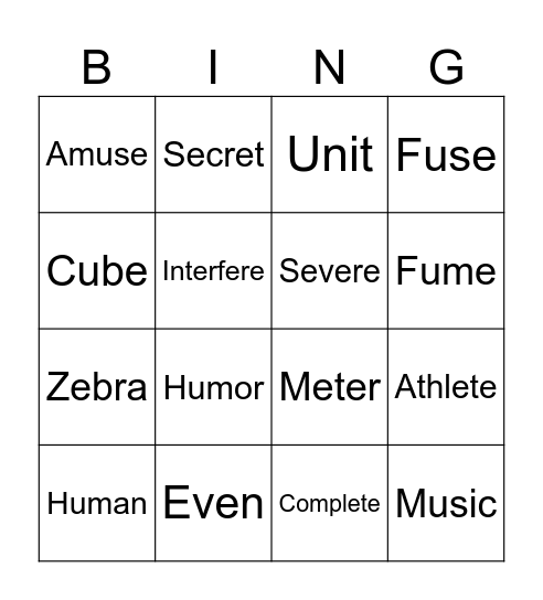 Long E and Long U Bingo Card