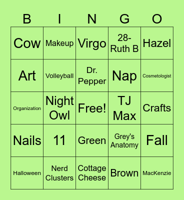 Birthday Girl Bingo Card