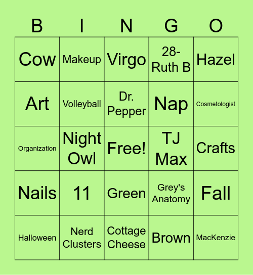 Birthday Girl Bingo Card