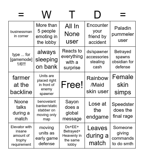 Public server experience Bingo Card