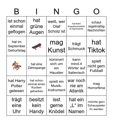 Kennenlern Bingo Card