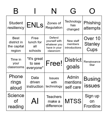 Superintendent's Conference Day BINGO Card