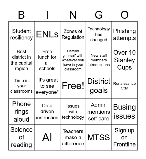 Superintendent's Conference Day BINGO Card