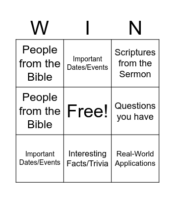 Church Notes Bingo Card