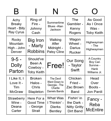 Country Classics Bingo Card