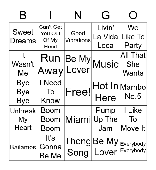 90s Dance  Bingo Card